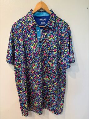 Pins & Aces Performance Floral Stretch Golf Polo Shirt Men’s Size XL